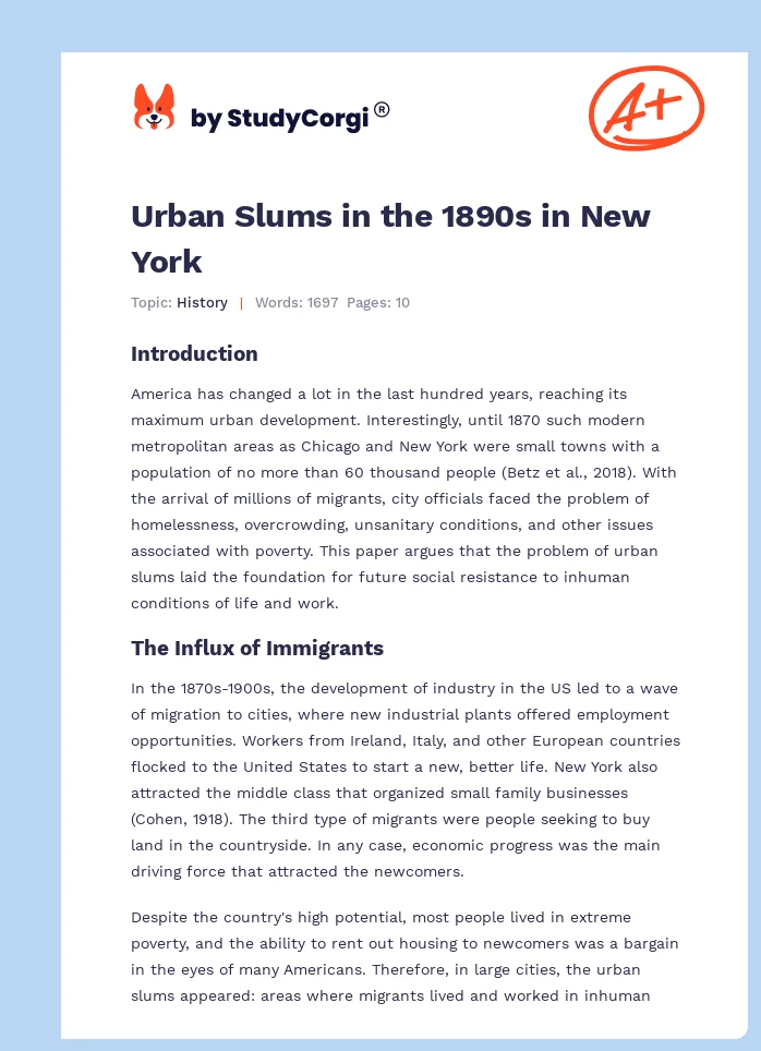 Urban Slums in the 1890s in New York. Page 1