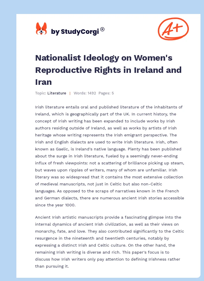 Nationalist Ideology on Women's Reproductive Rights in Ireland and Iran. Page 1