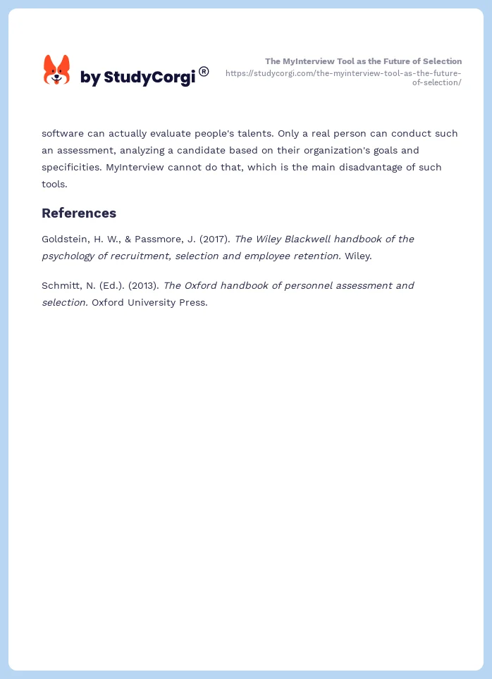 The MyInterview Tool as the Future of Selection. Page 2