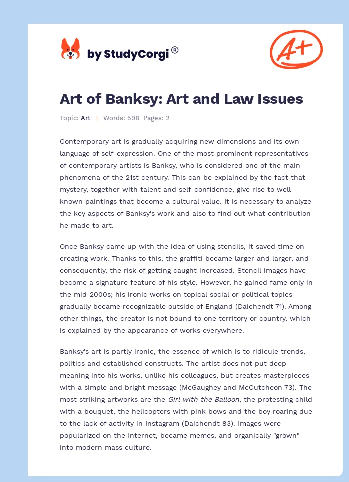 Art of Banksy: Art and Law Issues. Page 1
