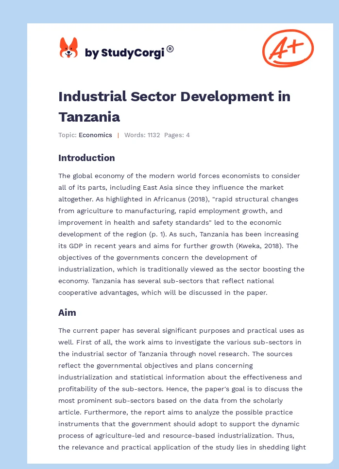 Industrial Sector Development in Tanzania. Page 1