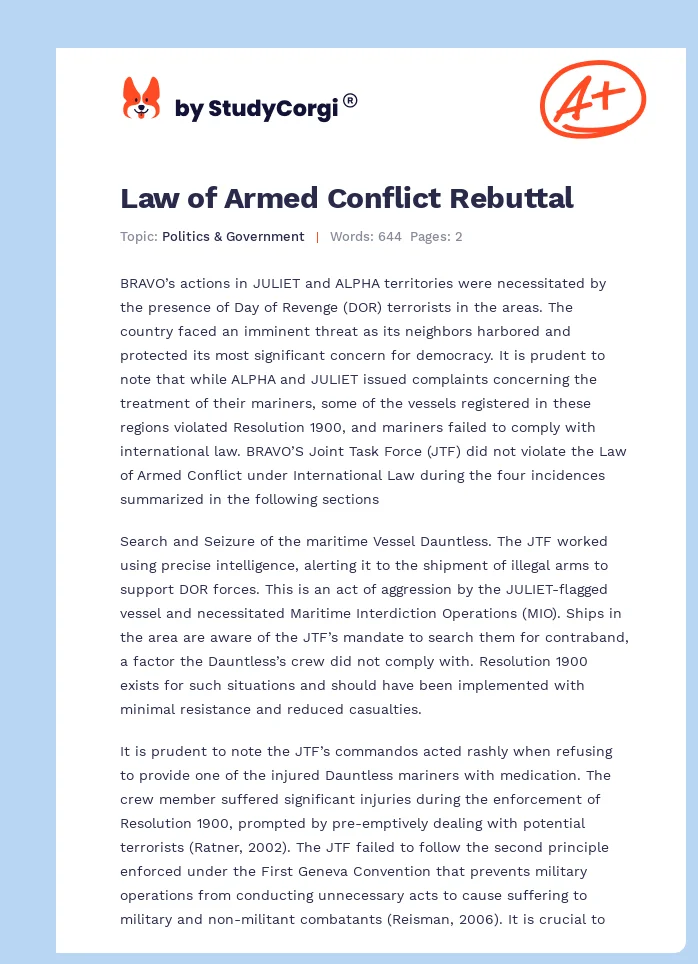 Law of Armed Conflict Rebuttal. Page 1