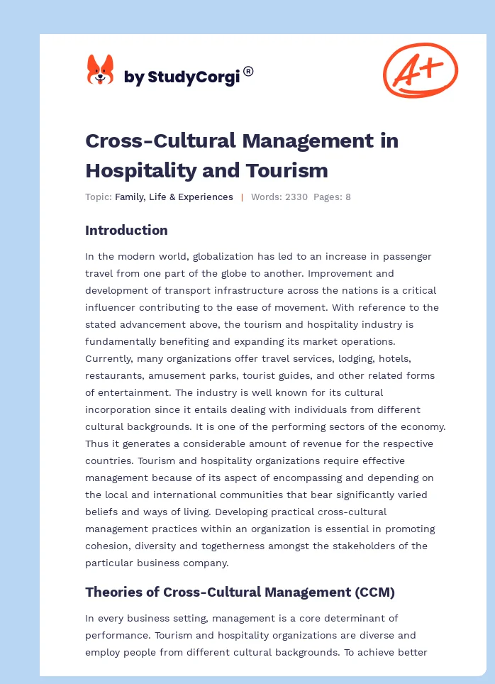 Cross-Cultural Management in Hospitality and Tourism. Page 1
