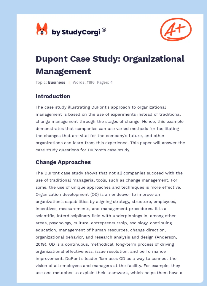 Dupont Case Study: Organizational Management. Page 1