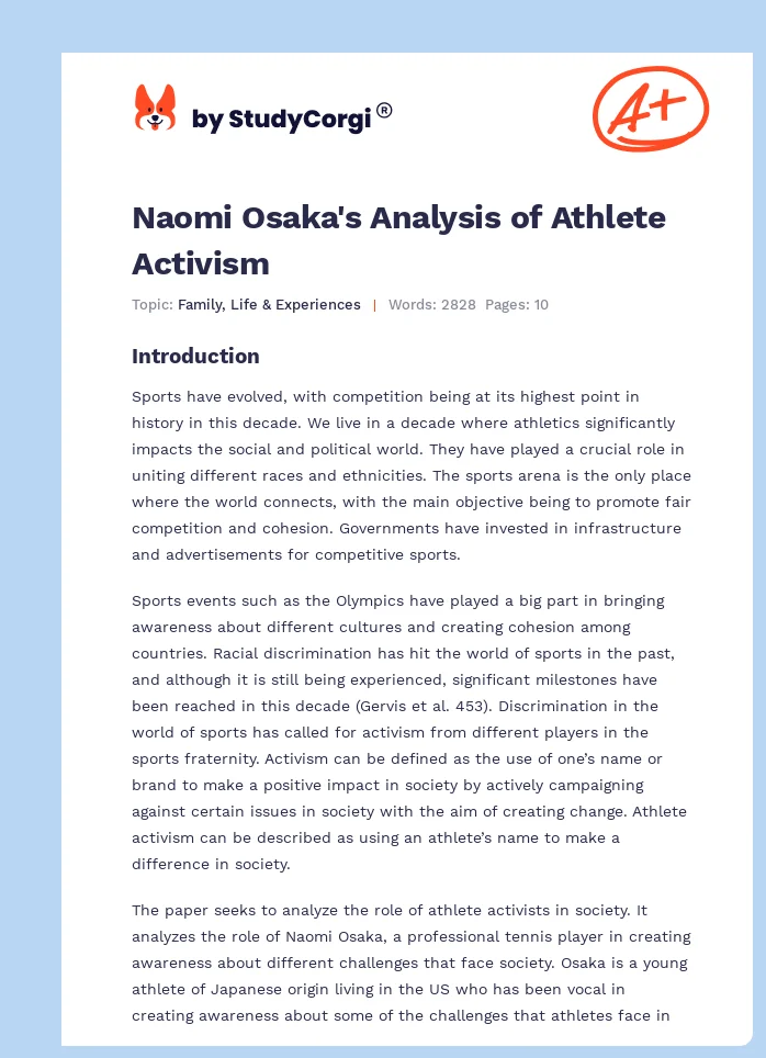 Naomi Osaka's Analysis of Athlete Activism. Page 1