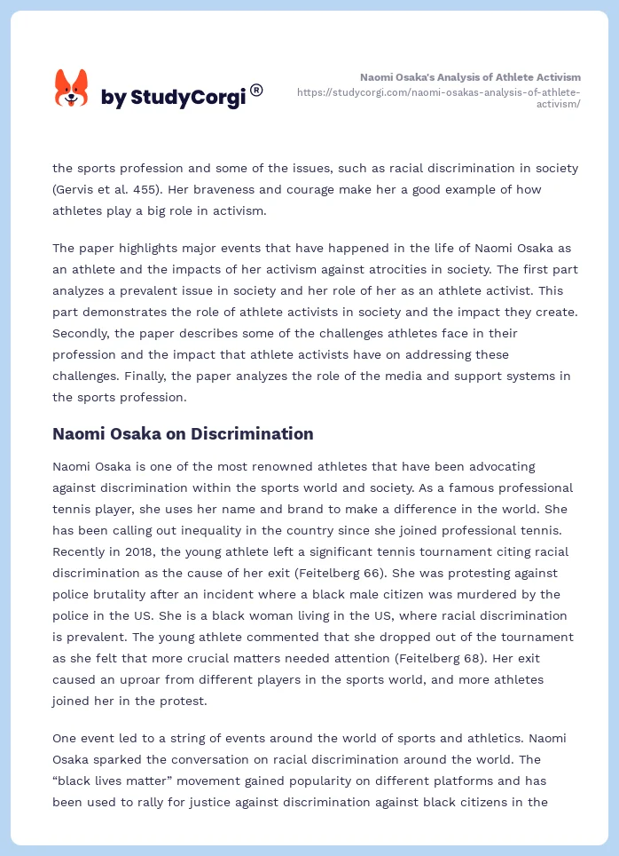 Naomi Osaka's Analysis of Athlete Activism. Page 2
