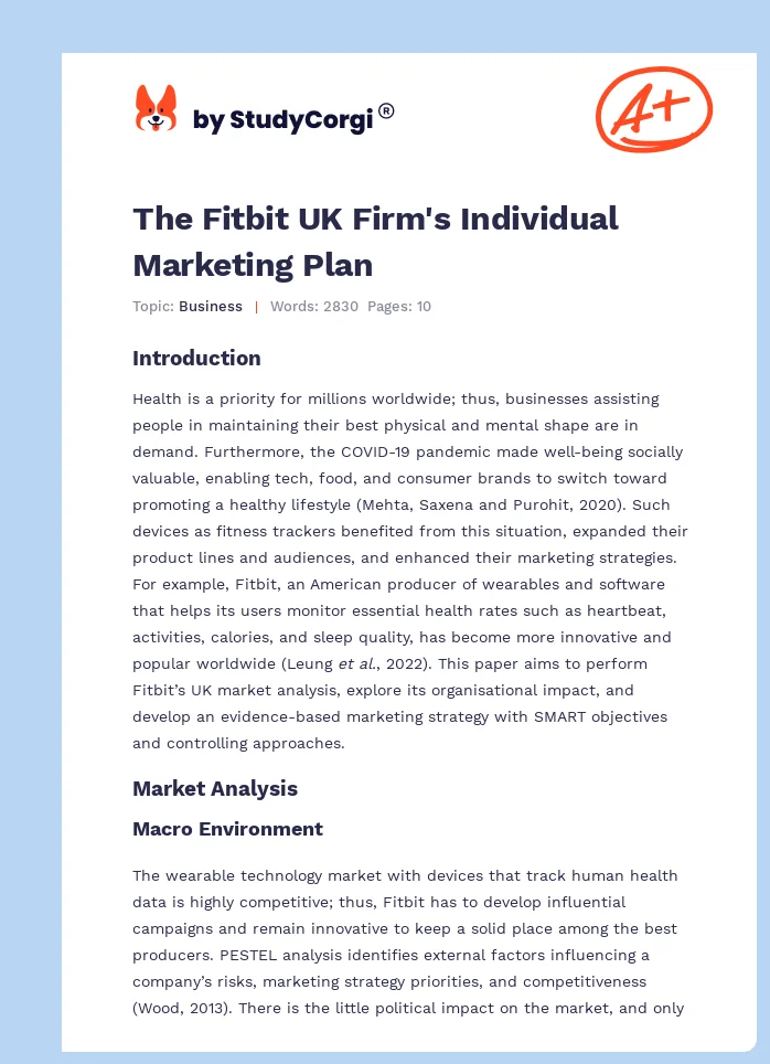 The Fitbit UK Firm's Individual Marketing Plan. Page 1