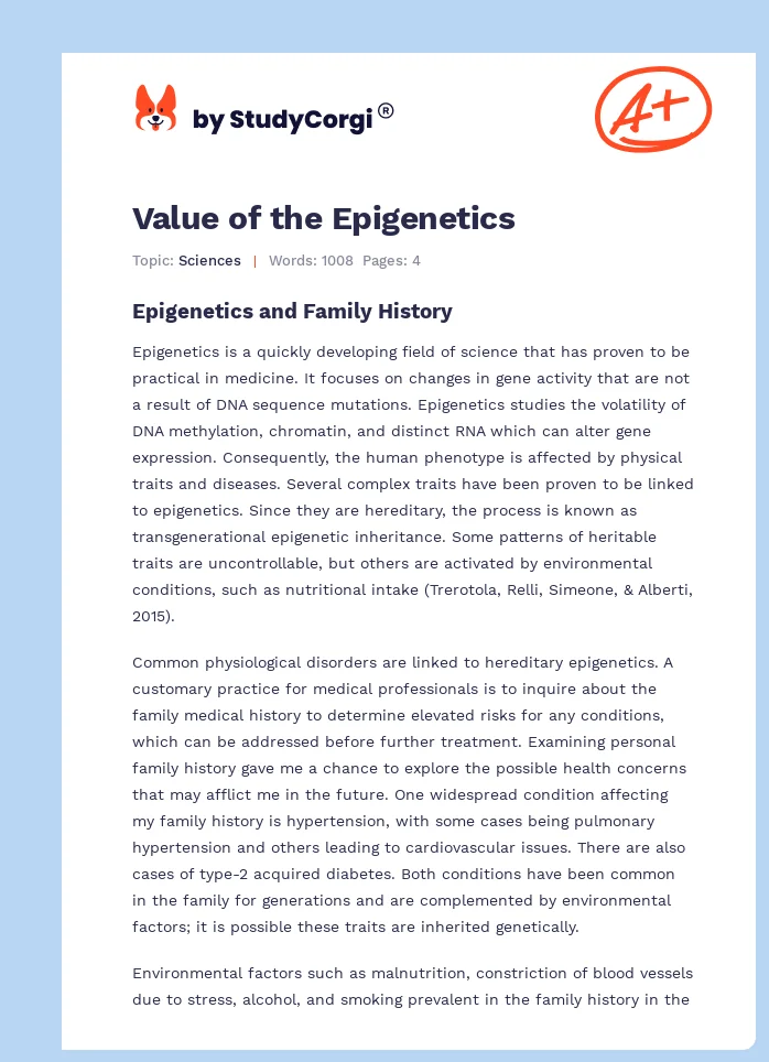 Value of the Epigenetics. Page 1