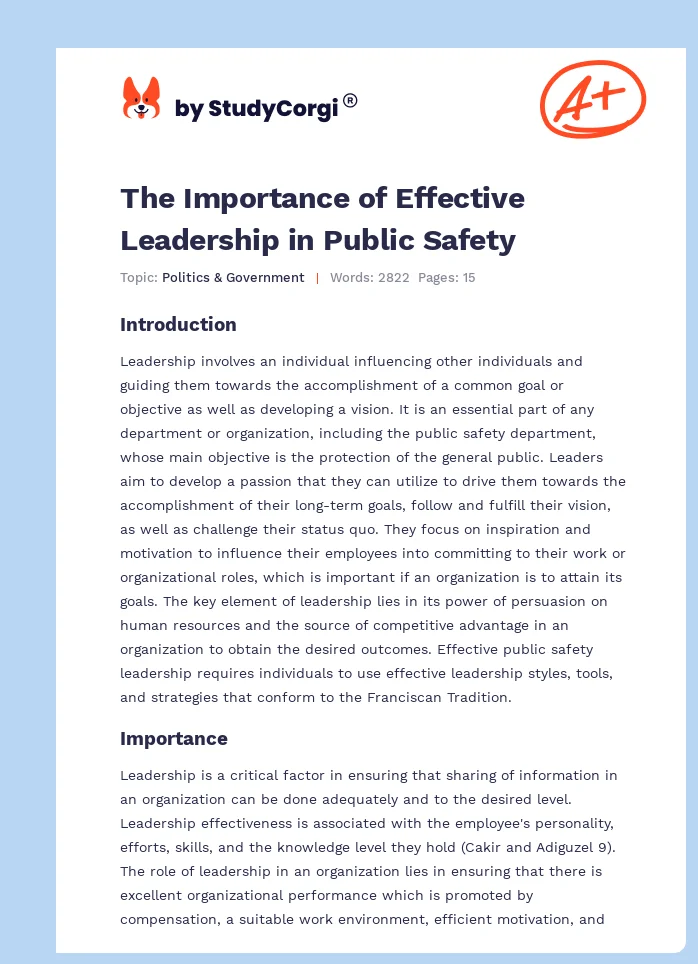 The Importance of Effective Leadership in Public Safety. Page 1