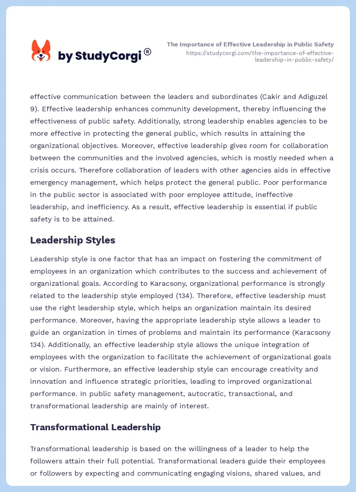 The Importance of Effective Leadership in Public Safety. Page 2