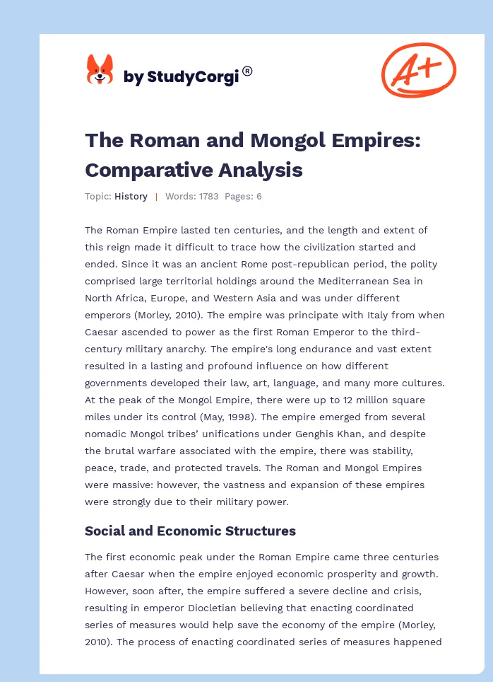 The Roman and Mongol Empires: Comparative Analysis. Page 1