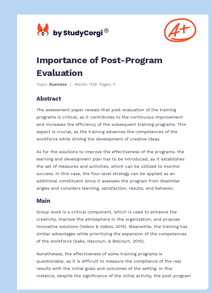 Importance of Post-Program Evaluation. Page 1