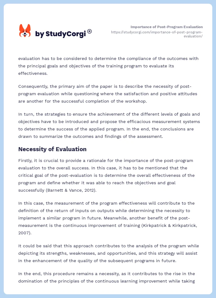 Importance of Post-Program Evaluation. Page 2