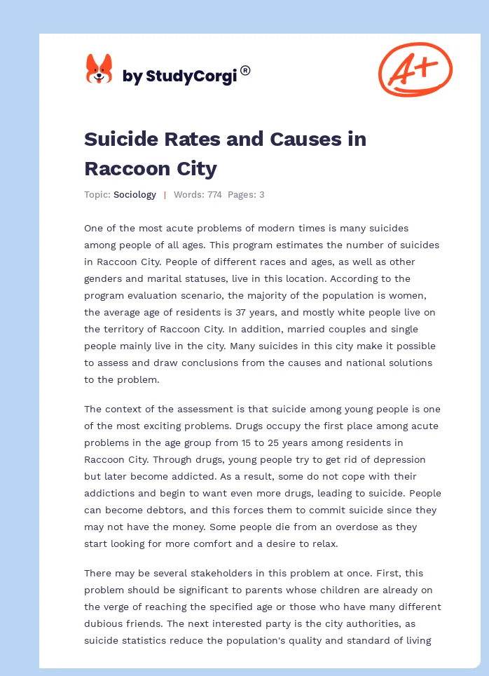 Suicide Rates and Causes in Raccoon City. Page 1
