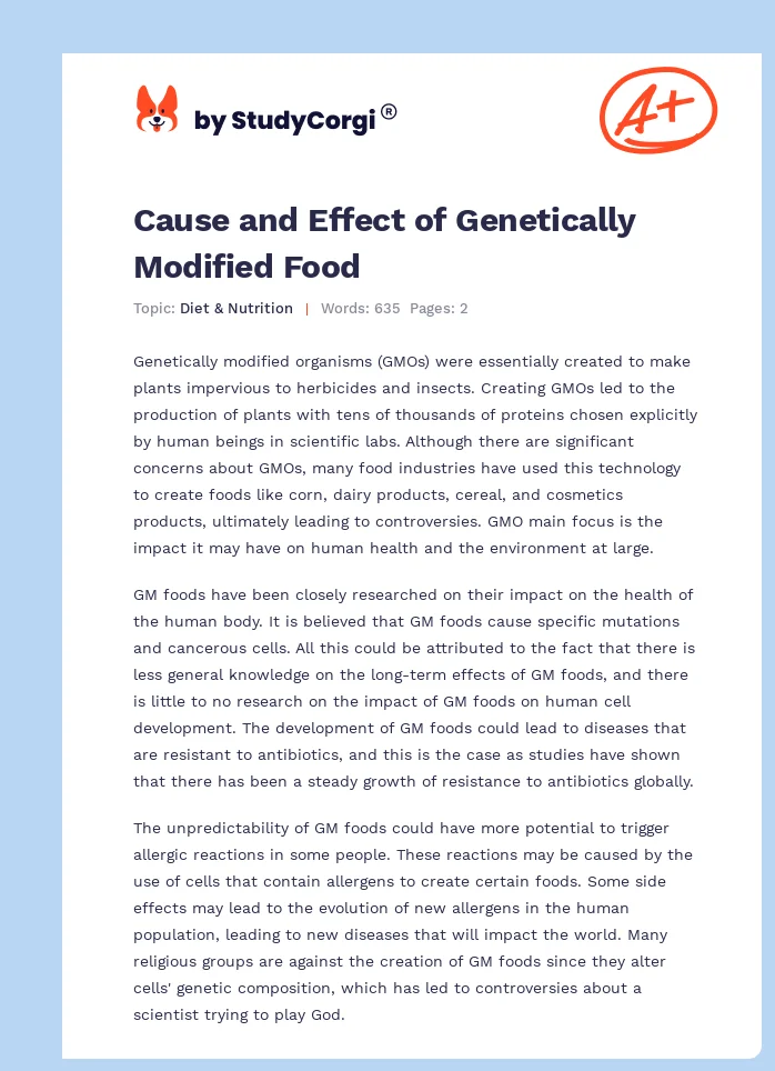 Cause and Effect of Genetically Modified Food. Page 1