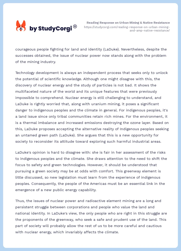 Reading Response on Urban Mining & Native Resistance. Page 2