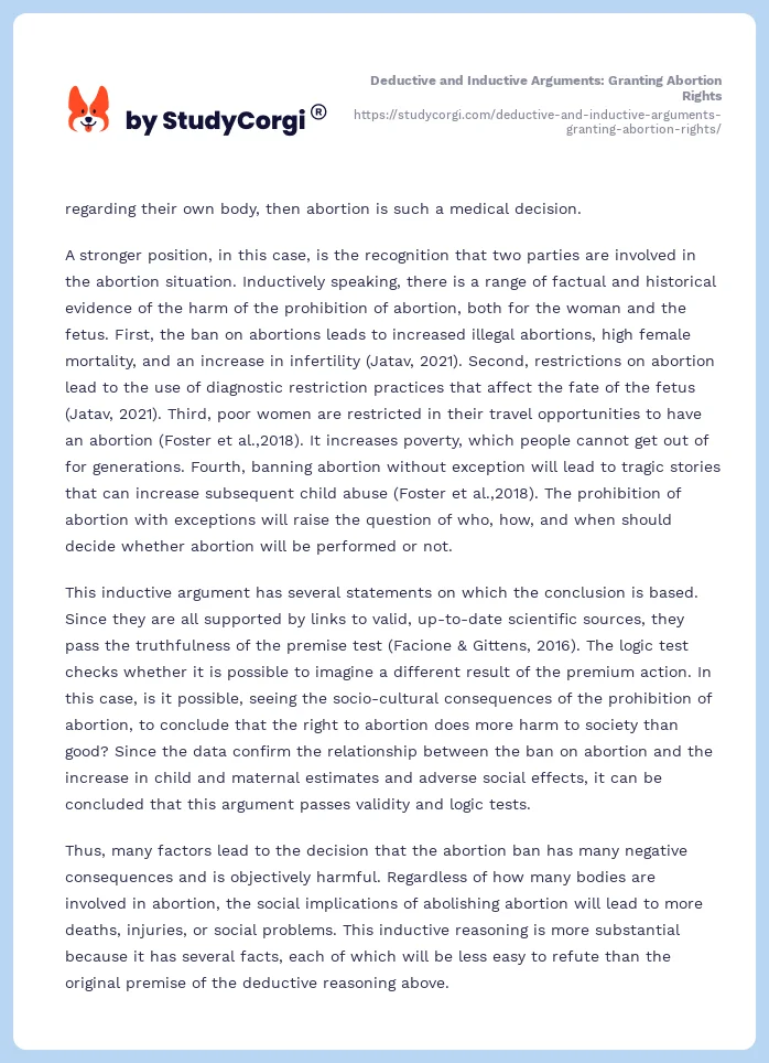 Deductive and Inductive Arguments: Granting Abortion Rights. Page 2