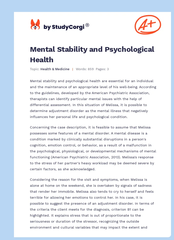 Mental Stability and Psychological Health. Page 1