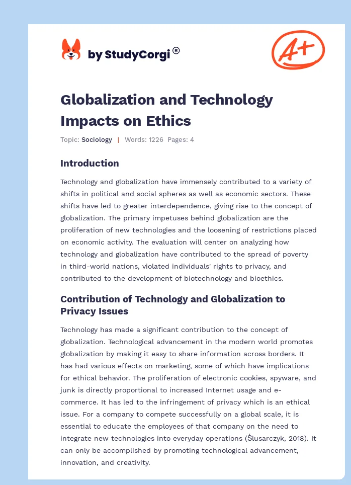 Globalization and Technology Impacts on Ethics. Page 1