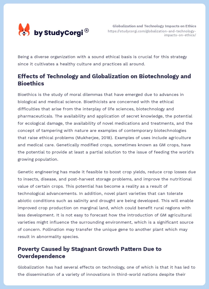 Globalization and Technology Impacts on Ethics. Page 2