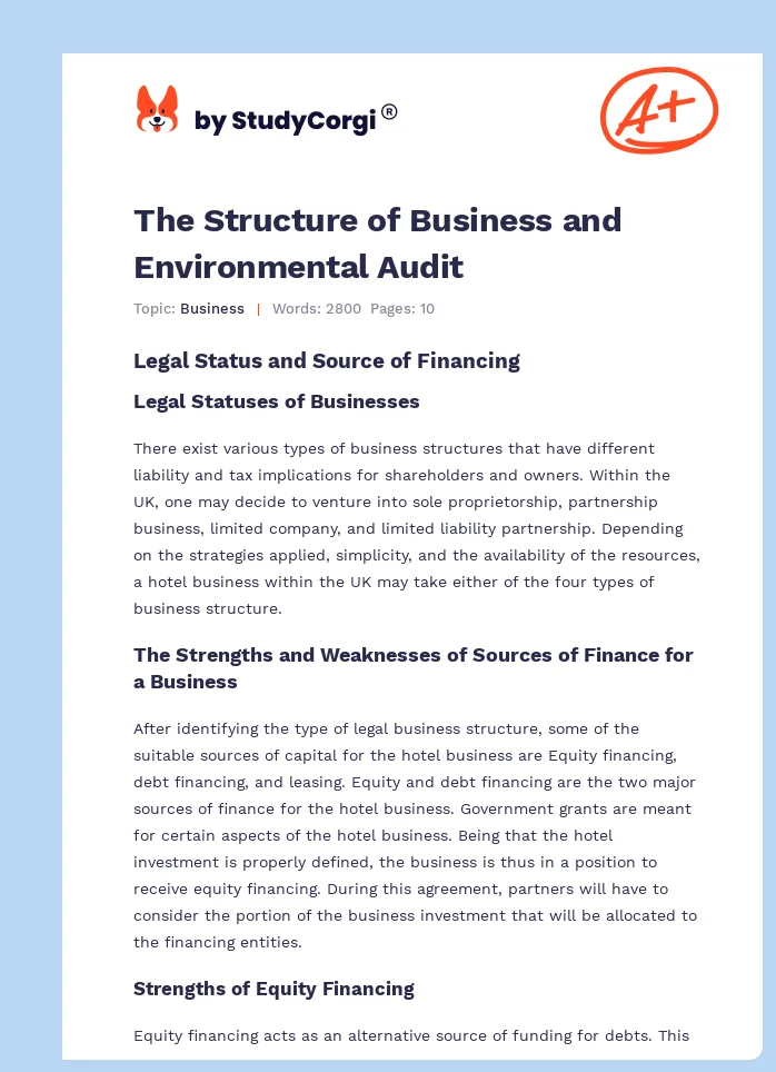 The Structure of Business and Environmental Audit. Page 1