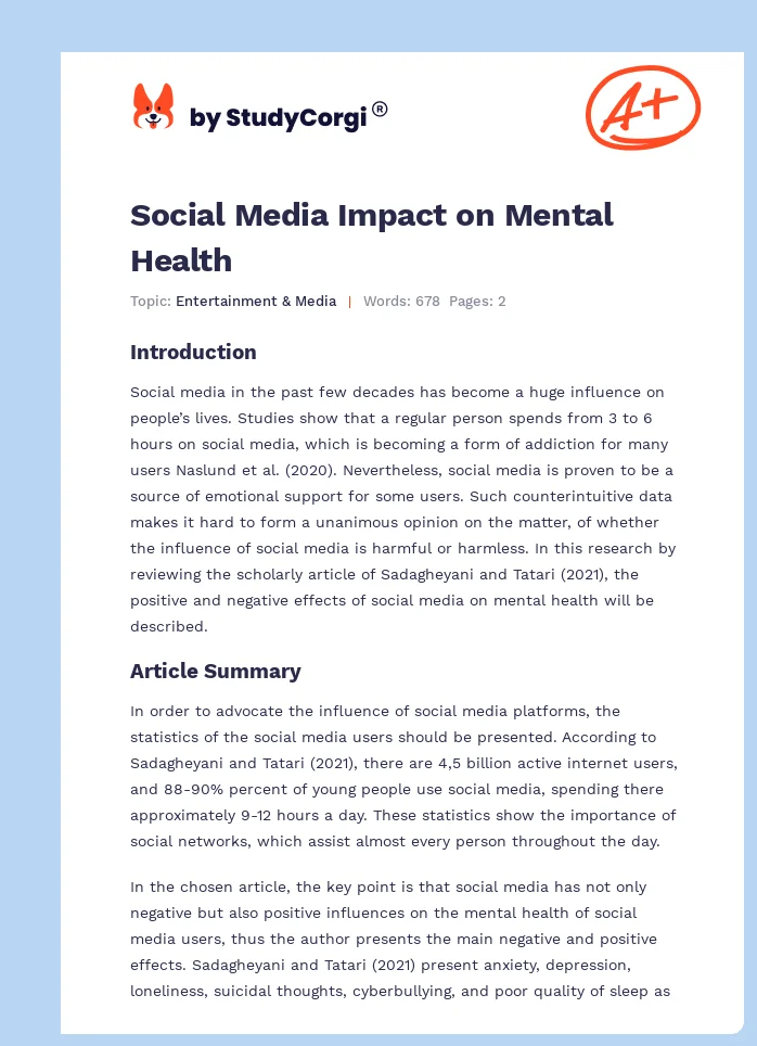 Social Media Impact on Mental Health. Page 1