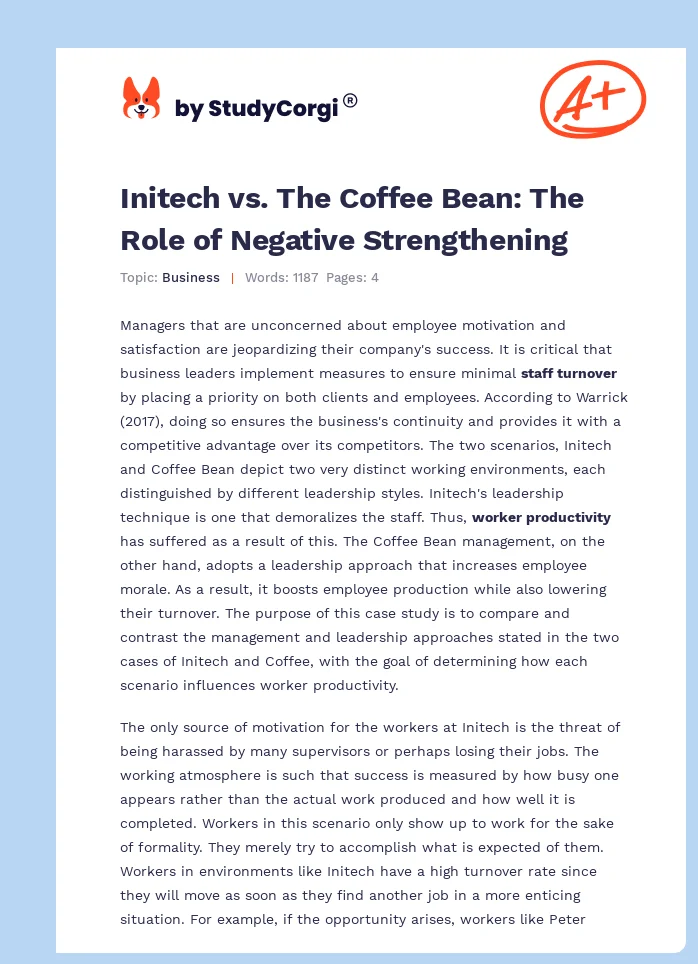 Initech vs. The Coffee Bean: The Role of Negative Strengthening. Page 1
