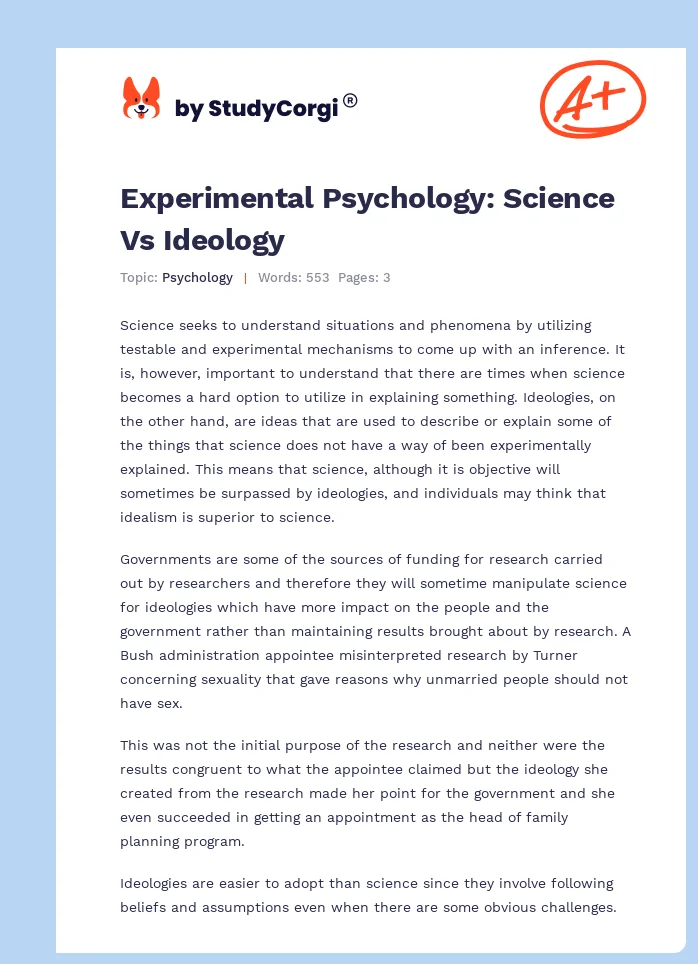 Experimental Psychology: Science Vs Ideology. Page 1