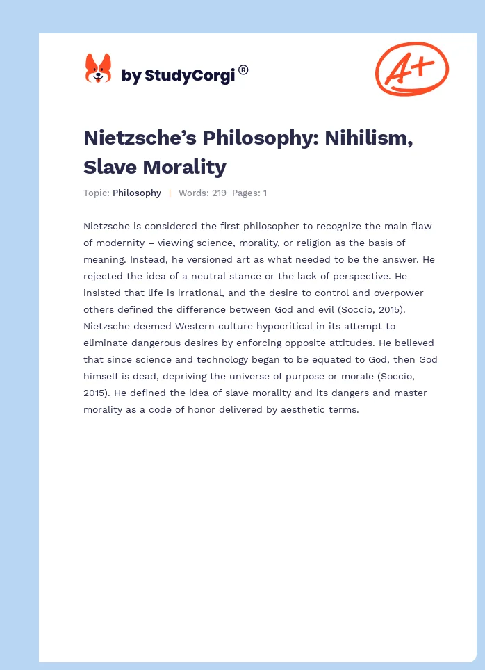 Nietzsche’s Philosophy: Nihilism, Slave Morality. Page 1