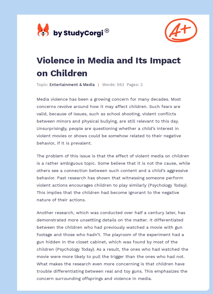 Violence in Media and Its Impact on Children. Page 1