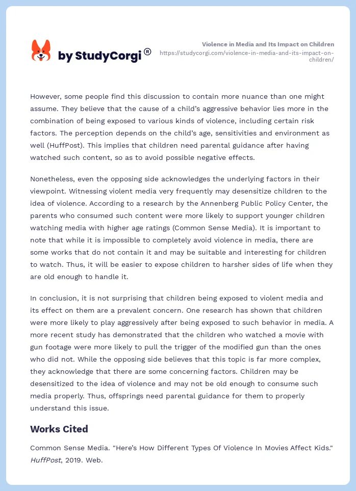 Violence in Media and Its Impact on Children. Page 2