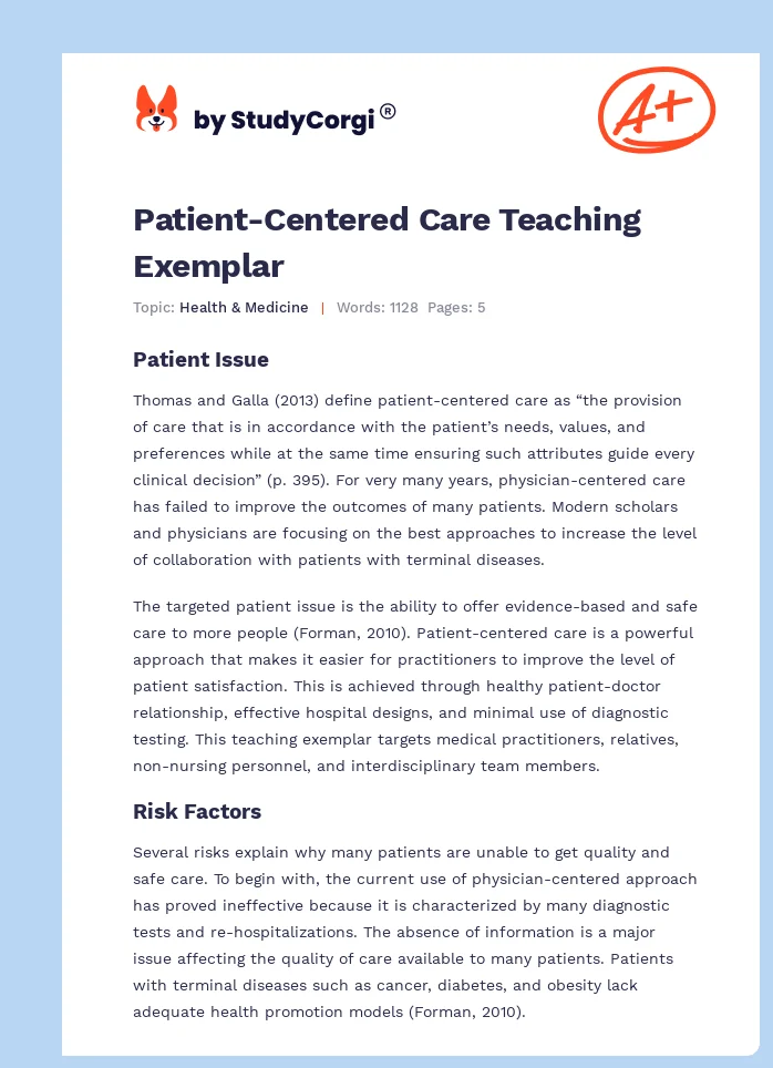 Patient-Centered Care Teaching Exemplar. Page 1