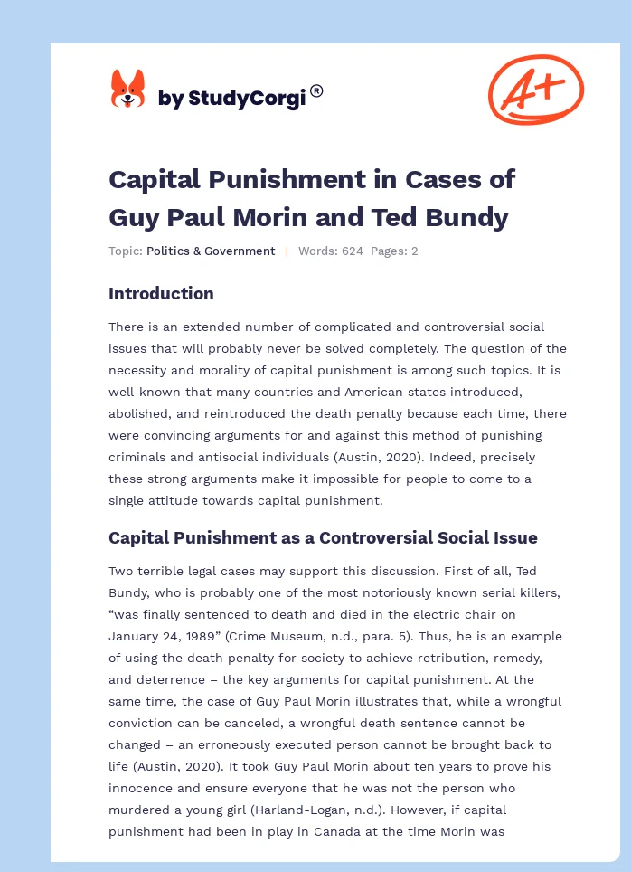 Capital Punishment in Cases of Guy Paul Morin and Ted Bundy. Page 1