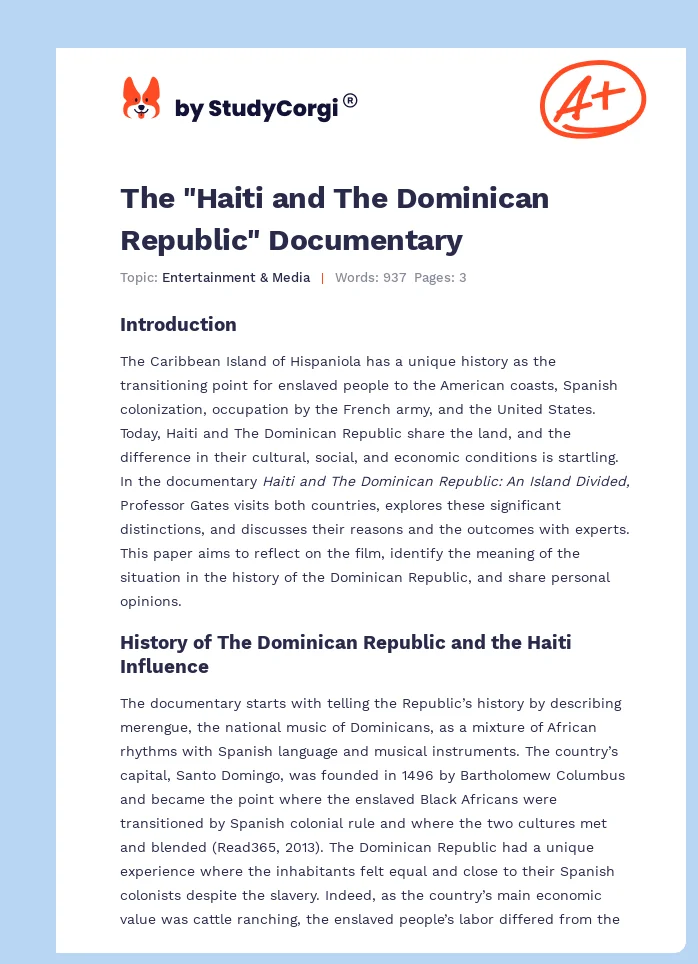 The "Haiti and The Dominican Republic" Documentary. Page 1