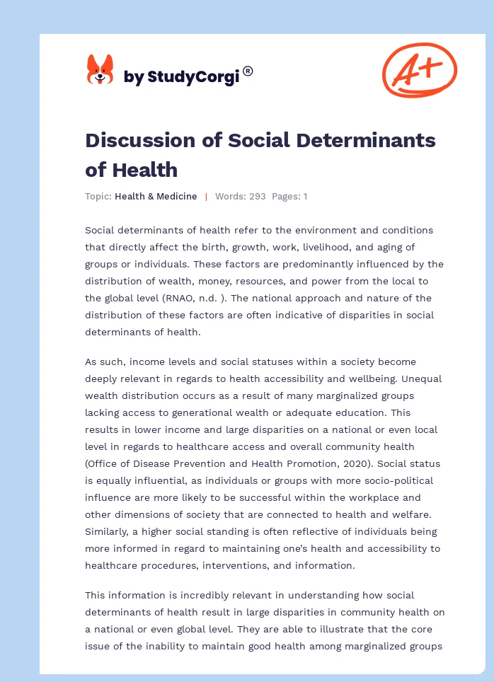 Discussion of Social Determinants of Health. Page 1