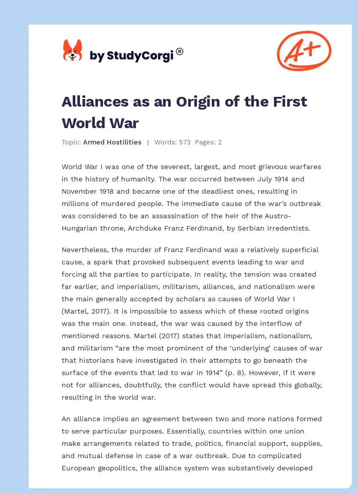 Alliances as an Origin of the First World War. Page 1