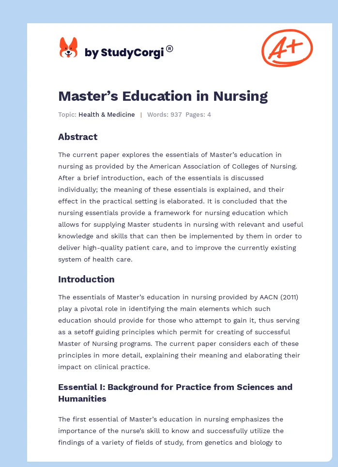 Master’s Education in Nursing. Page 1