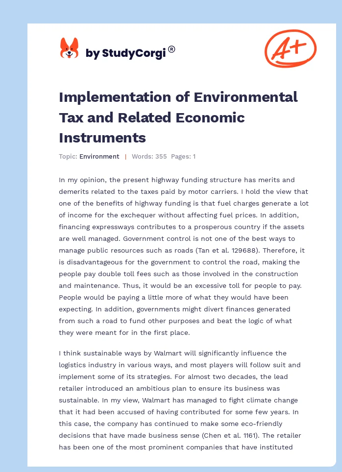 Implementation of Environmental Tax and Related Economic Instruments. Page 1