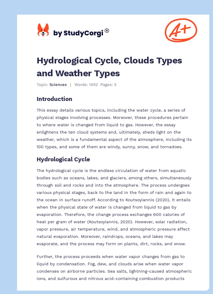 Hydrological Cycle, Clouds Types and Weather Types. Page 1