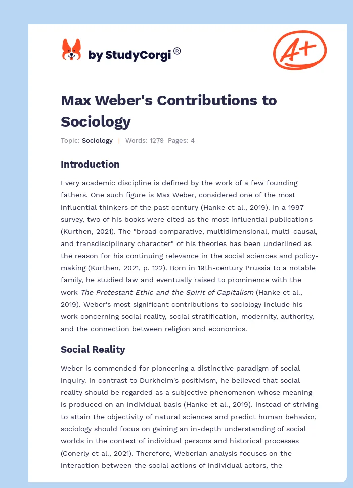 Max Weber's Contributions to Sociology. Page 1