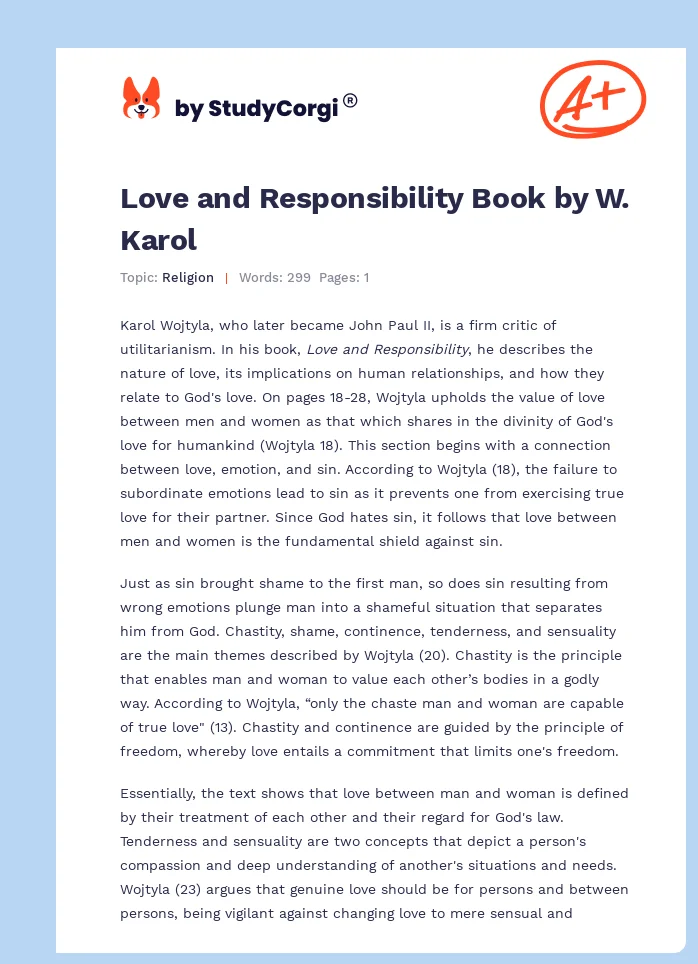 Love and Responsibility Book by W. Karol. Page 1