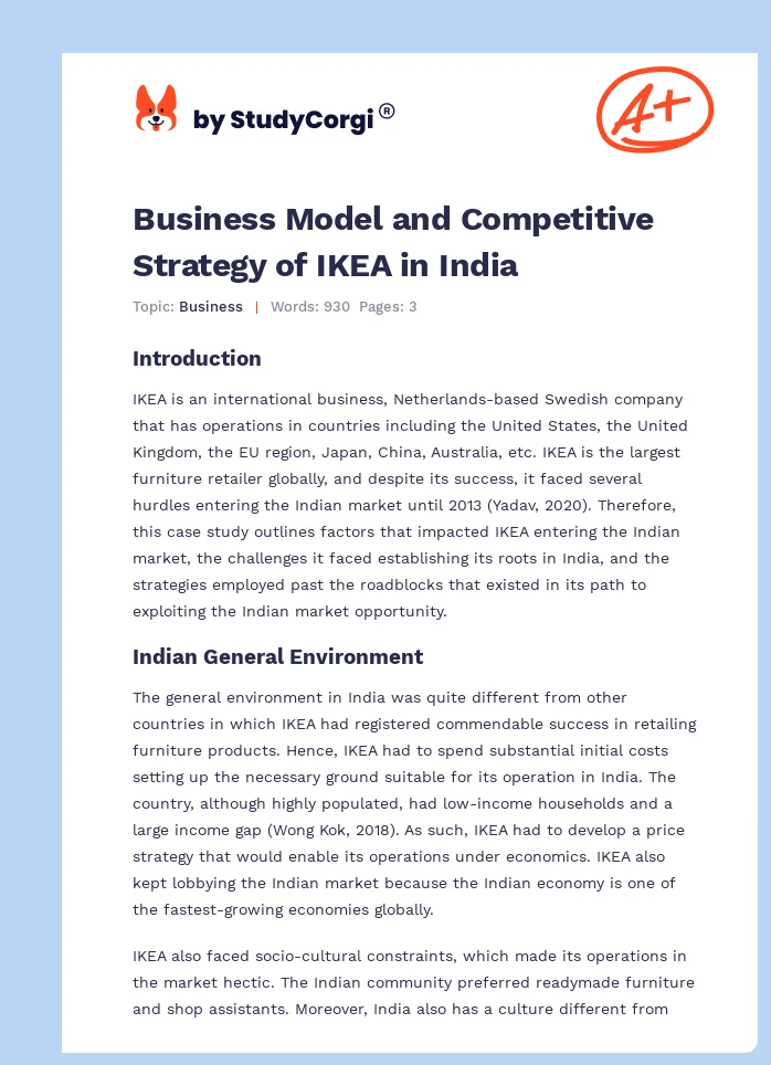 Business Model and Competitive Strategy of IKEA in India. Page 1