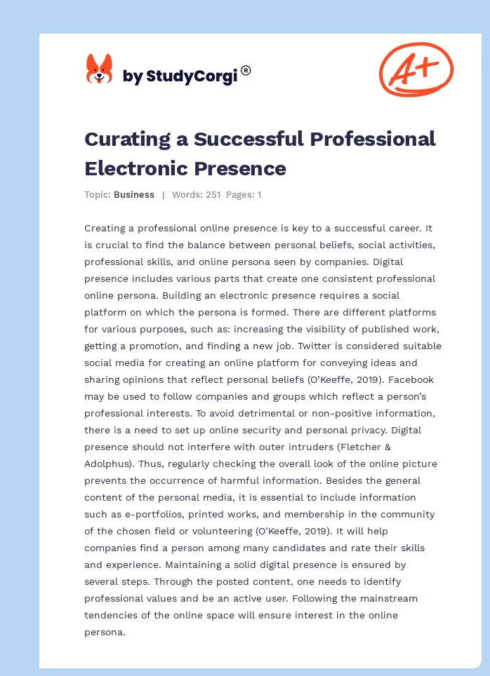 Curating a Successful Professional Electronic Presence. Page 1