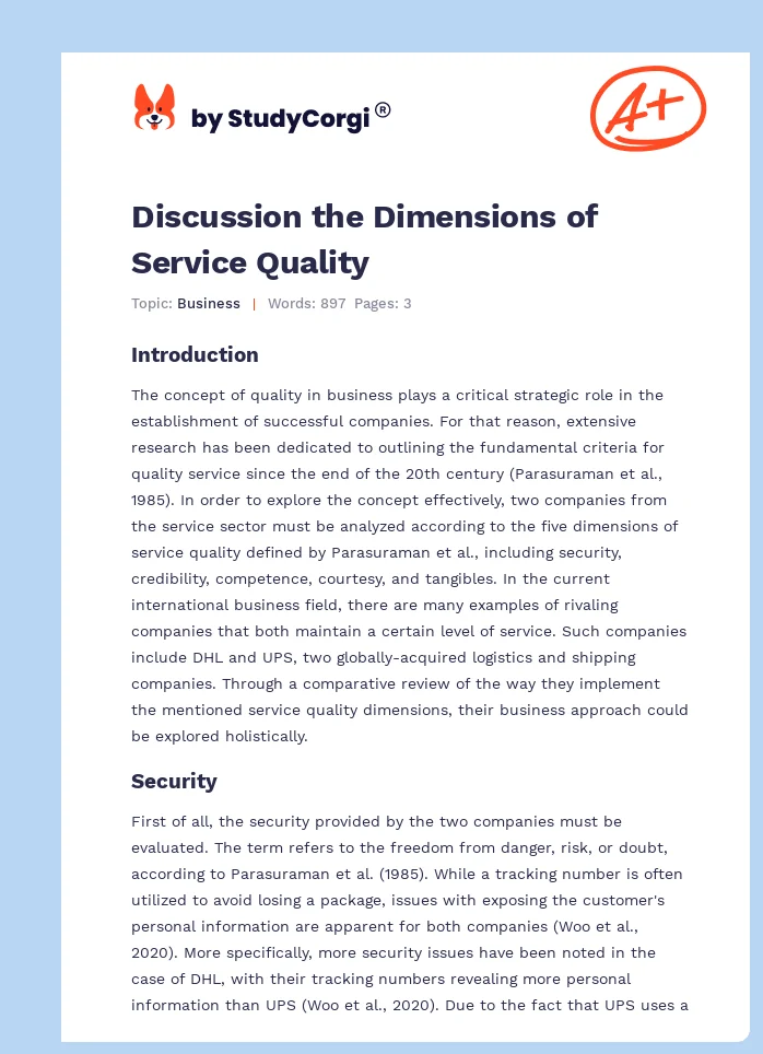 Discussion the Dimensions of Service Quality. Page 1