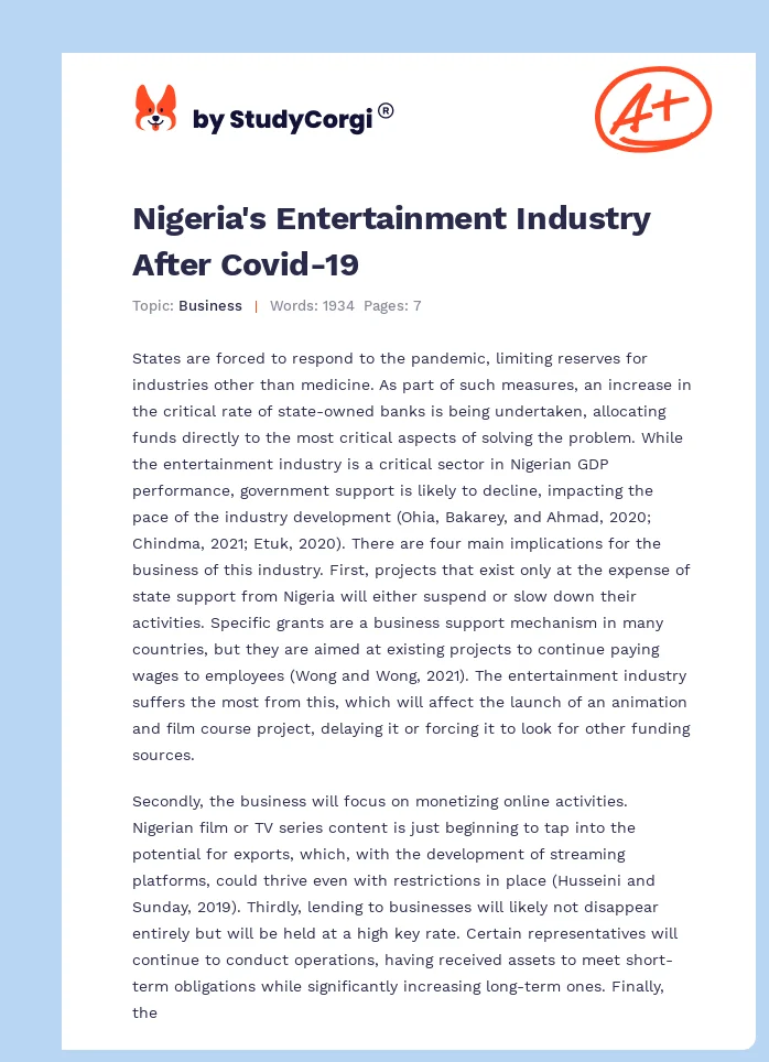 Nigeria's Entertainment Industry After Covid-19. Page 1