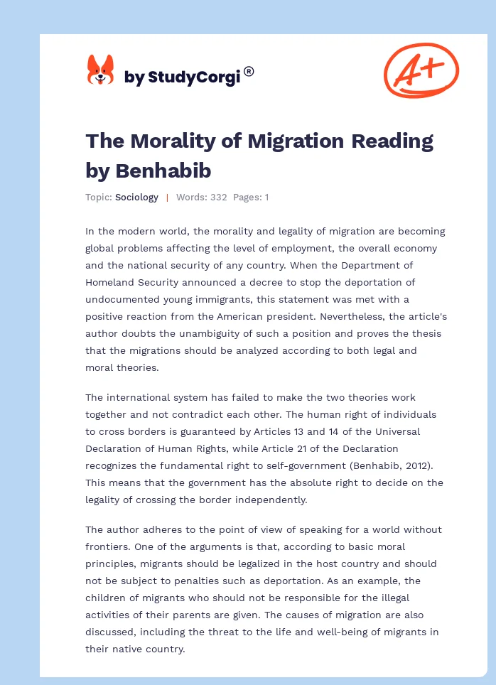 The Morality of Migration Reading by Benhabib. Page 1