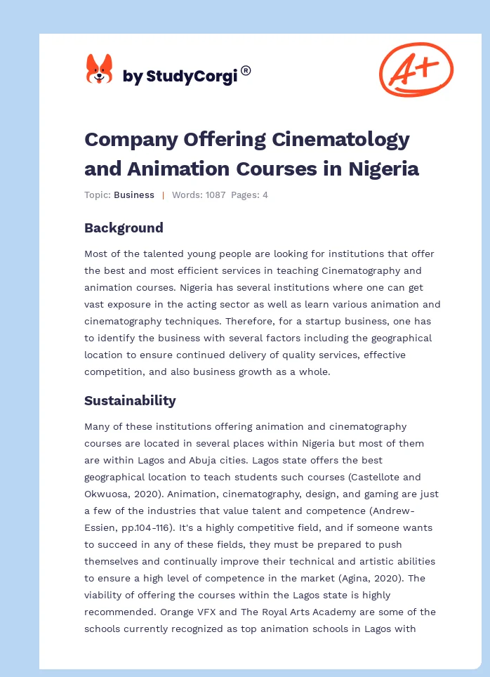 Company Offering Cinematology and Animation Courses in Nigeria. Page 1