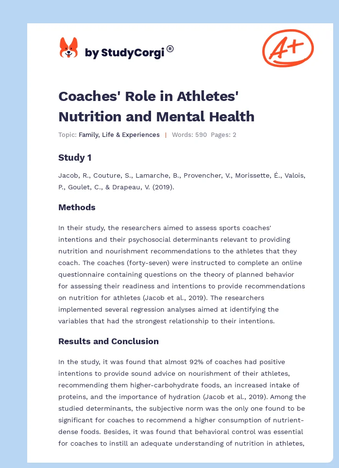Coaches' Role in Athletes' Nutrition and Mental Health. Page 1