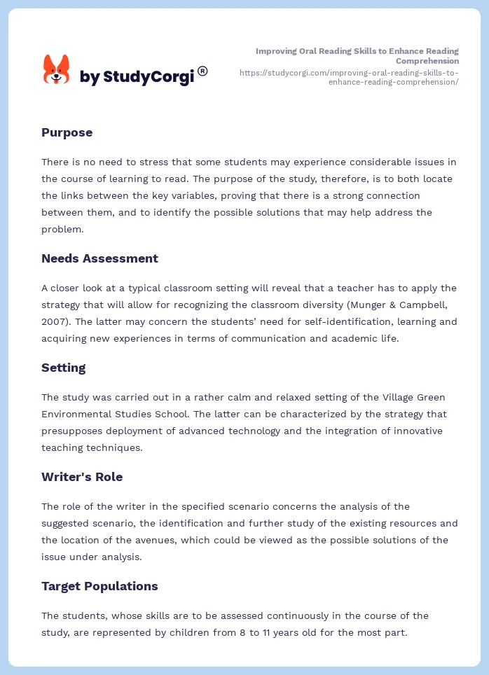 Improving Oral Reading Skills to Enhance Reading Comprehension. Page 2
