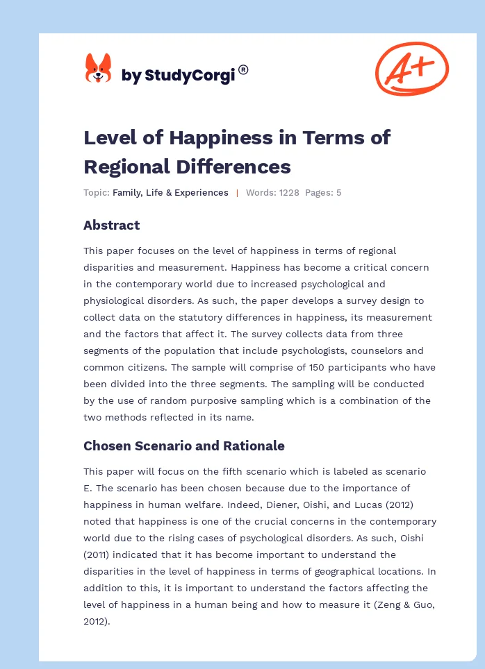 Level of Happiness in Terms of Regional Differences. Page 1